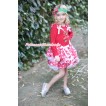 Xmas White Bow Red Snowflakes White Petal Pettiskirt with Matching Red Long Sleeve Top with Red Snowflakes Ruffles & White Bow & Christmas Stick Print & Minnie Dots Bow MB29 